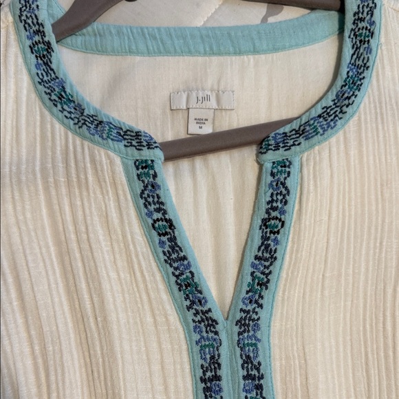 J jill White Tunic with Blue Embroidery - Picture 1 of 7